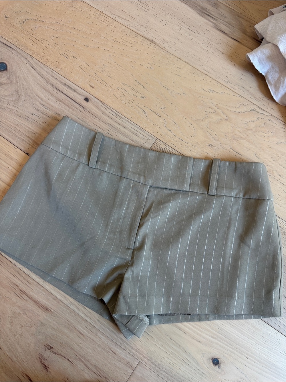 NBD Olive Pinstripe Tailored Bermuda Shorts
